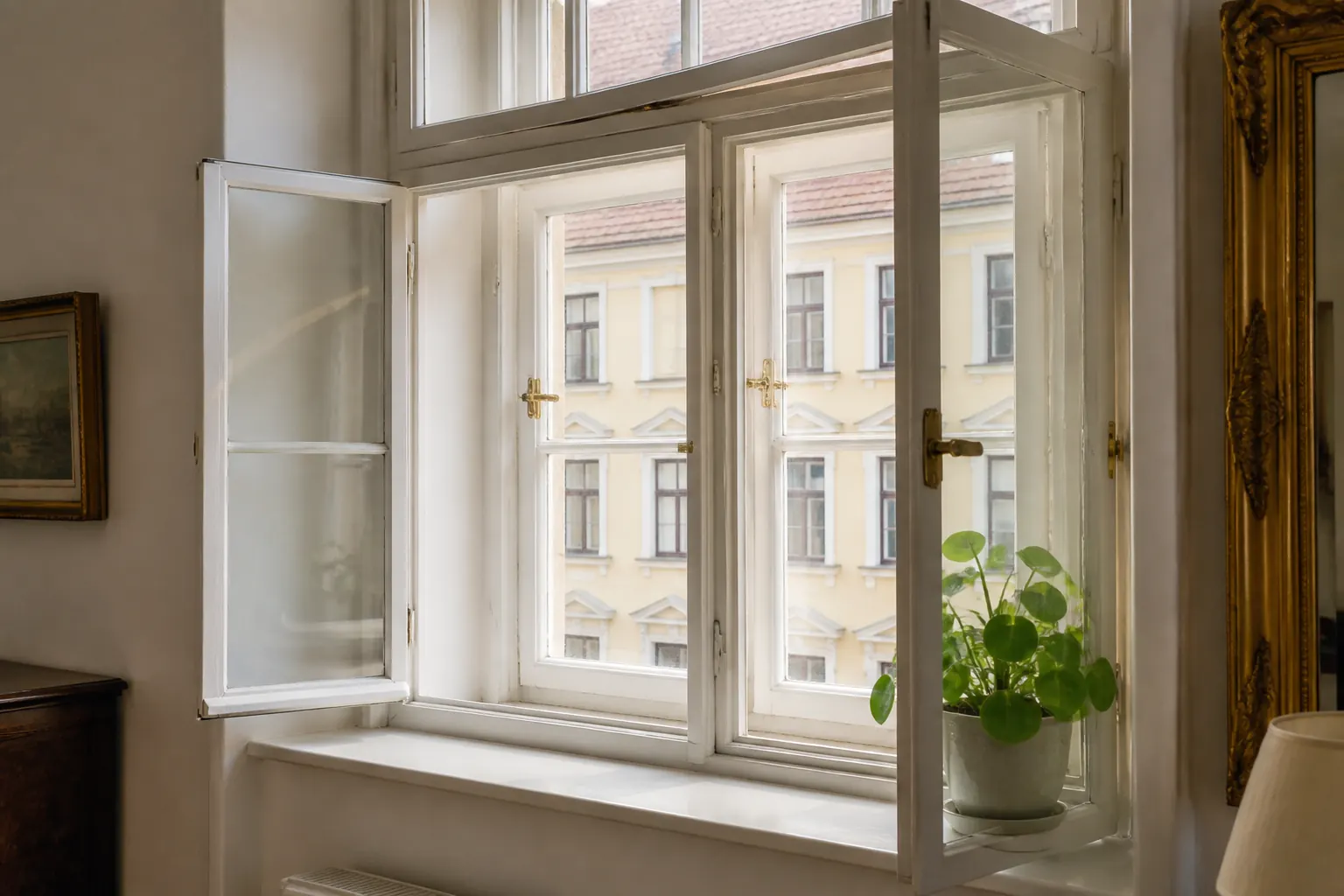 Kastenfenster im Altbau, innere und äußere Fensterebene